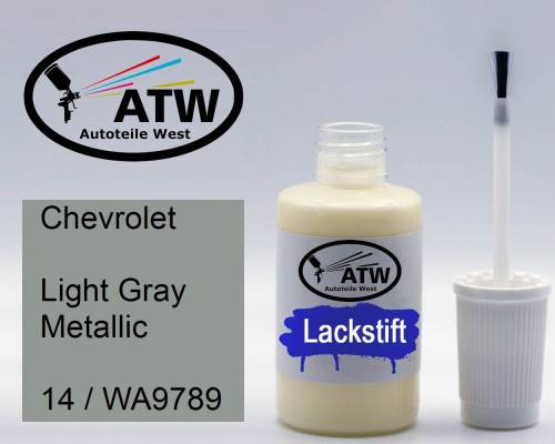 Chevrolet, Light Gray Metallic, 14 / WA9789: 20ml Lackstift, von ATW Autoteile West.